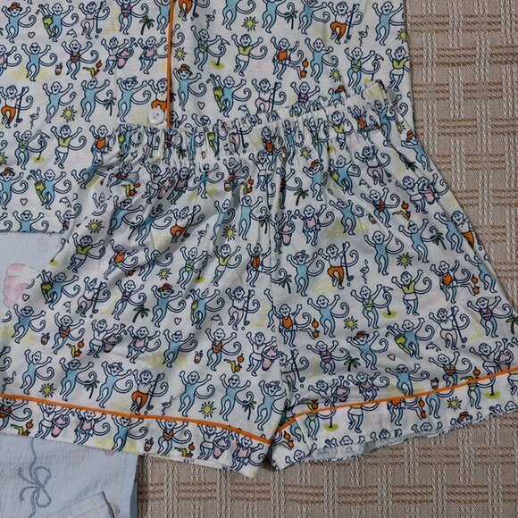 Roller Rabbit Cartoon Monkey Print Pajama Set - Picture 2 of 8